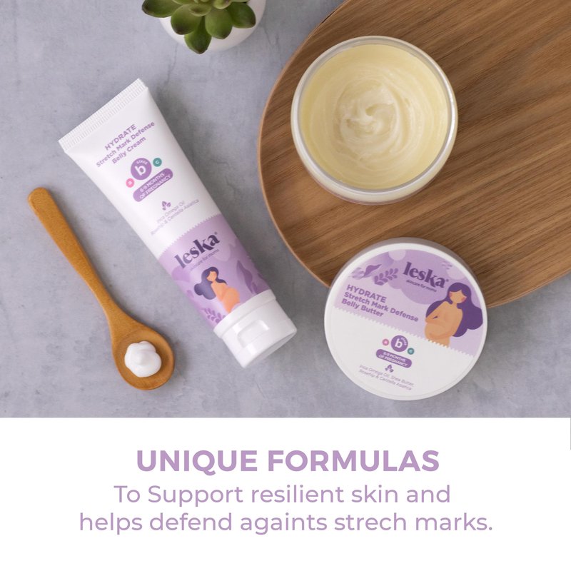 Leska Maternity Cream 2-Pack | STAGE B: HYDRATE Stretch Mark Defense Belly Cream & Butter (Pregnancy Months 6-9) | Part of a Complete 3-Stage Pregnancy Skincare System (4-4.93oz)