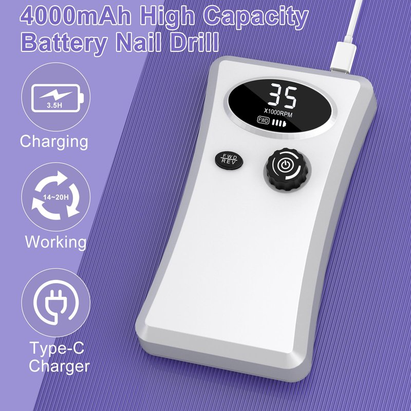 Cadrim 35000 RPM Portable Nail Drill, Electric Nail File, Cordless, Rechargeable, Professional Efile Nail Drill Machine Set for Acrylic Nails, Polishing