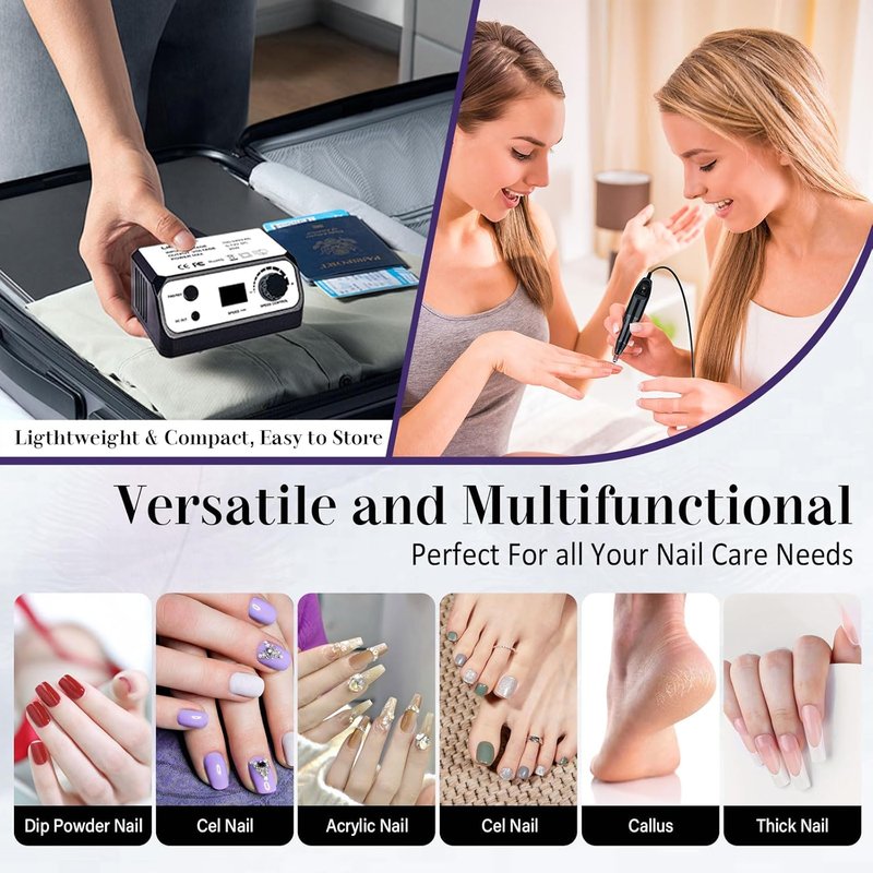 Electric Nail Drill - 35000RPM Professional File with 100 Sanding Bands & Bits for Acrylic & Gel Manicure | Pedicure Tools