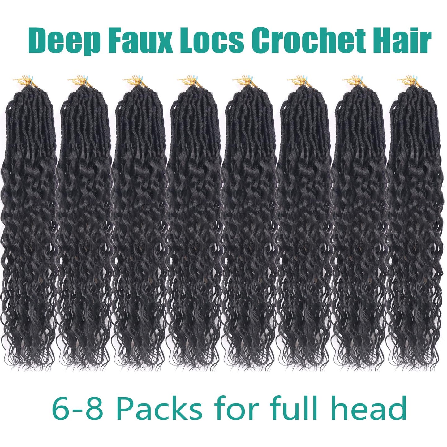 Crochet Hair for Black Women with Curly Ends 30 Inch 8 Packs Goddess Locs Crochet Hair Deep Soft Faux Locs Crochet Braids Pre Looped Curly Wavy Braiding Hair Extension(30 Inch, 1B)