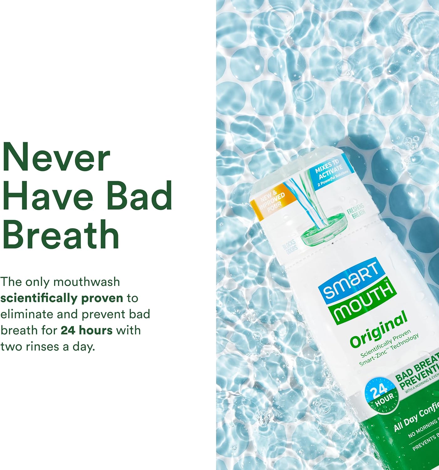 SmartMouth Original Mouthwash - Activated Formula for Bad Breath Support | Mint Flavor (Pack of 2)