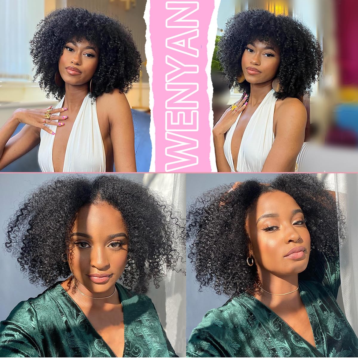 Mongolian Afro Kinky Curly Bundles Human Hair 8 10 12 Inch 4B 4C Afro Kinky Bulk Human Hair Bundles Unprocessed Virgin Hair Curly Weave Hair Bundles for Women Natural Black