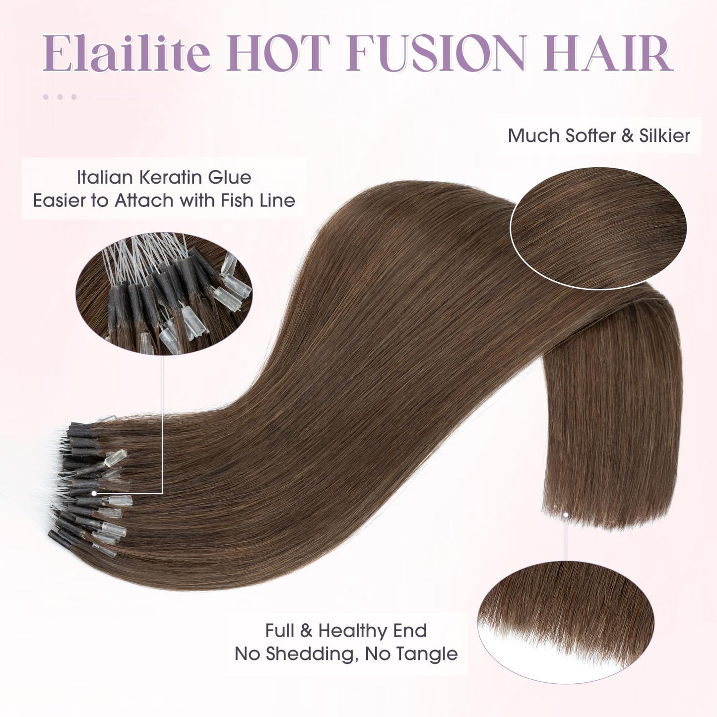 Elailite K Tip Hair Extensions Human Hair Real Remy Hair Dark Brown 14 Inch U Tip Ktip Utip Keratin Bond Hot Fusion Pre Bonded Hair Extensions for Women 50G 50Strands