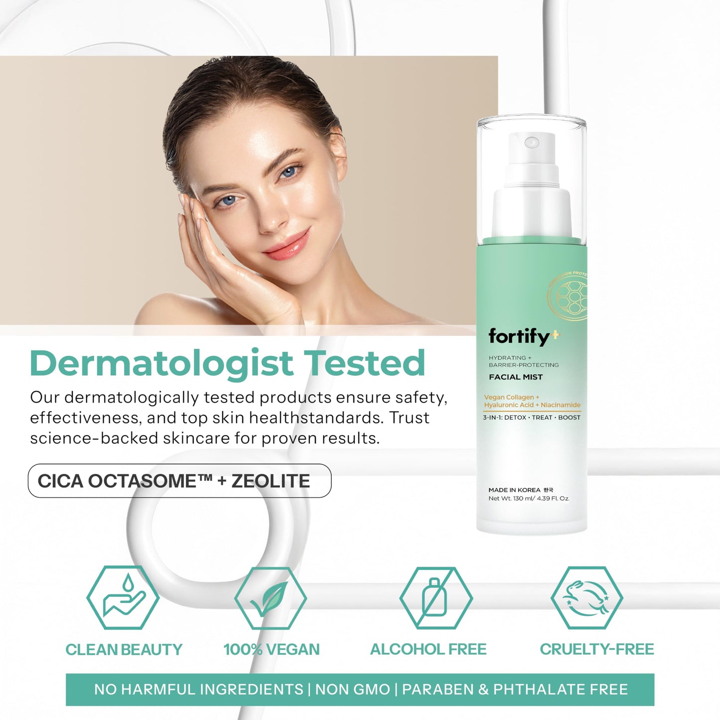 Fortify Hydrating Facial Mist Spray with Hyaluronic Acid & Aloe - Dermatologist Tested
