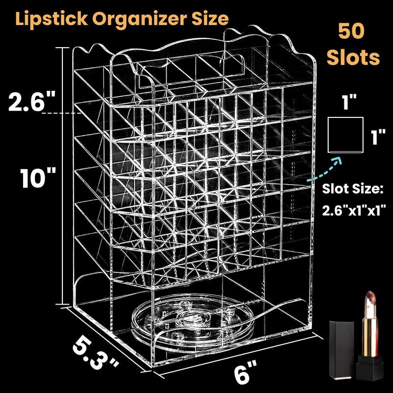 Tlence 54 Slots Acrylic Rotating Lipstick Organizer, 7 Tier Spinning Lipgloss Tower Holder, Clear Cosmetic Display Case, Rotable Lip Stick Display Rack Stand for Lip Gloss, Makeup Accessory, Lip Balm