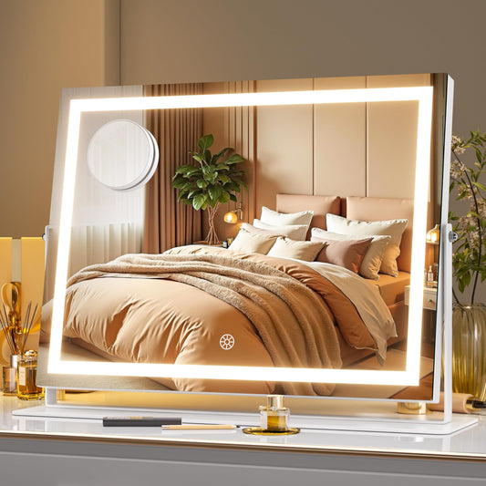 MINISO Vanity Mirror with Lights-11.4" x 13.8" LED Makeup Mirror, 3 Color Modes Touch Control and Brightness Adjustment Lighting Mirror, 10X Magnifying Glass, 360° Rotation