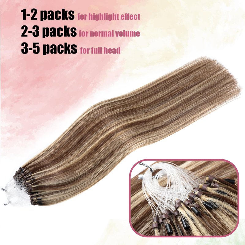 Kpvxxve Micro Ring Hair Extensions Human Hair 16inch Micro Loop Brown Mix Blonde Micro Bead Human Hair Extensions #4/613 Natural Straight Hair Extension 50g 1g/s