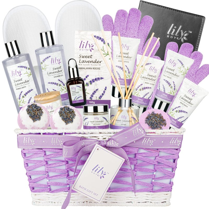 Mothers Day Gifts for Women - 18Piece Bath and Body Basket for Women Lavender Spa Gift Basket Set Bath Collection | Christmas, Birthday, Valentines Day Gift for Her, Perfect Spa Present for Mom