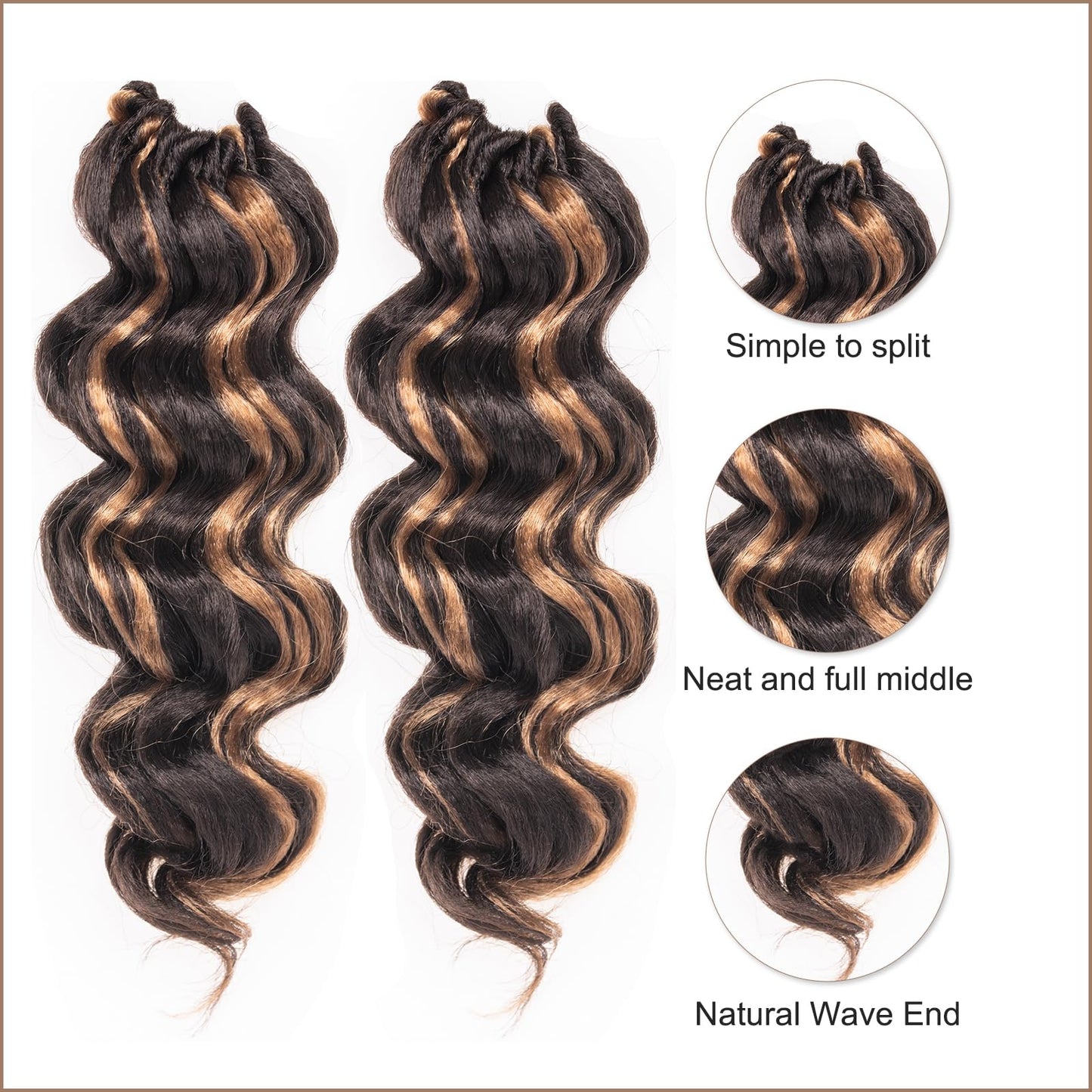 Toyotress Ocean Wave Crochet Hair - 16 Inch 8 Packs Blonde Highlight Ocean Wave Braiding Hair, Beach Curl Deep Twist Synthetic (16 Inch, P4/27-8P)