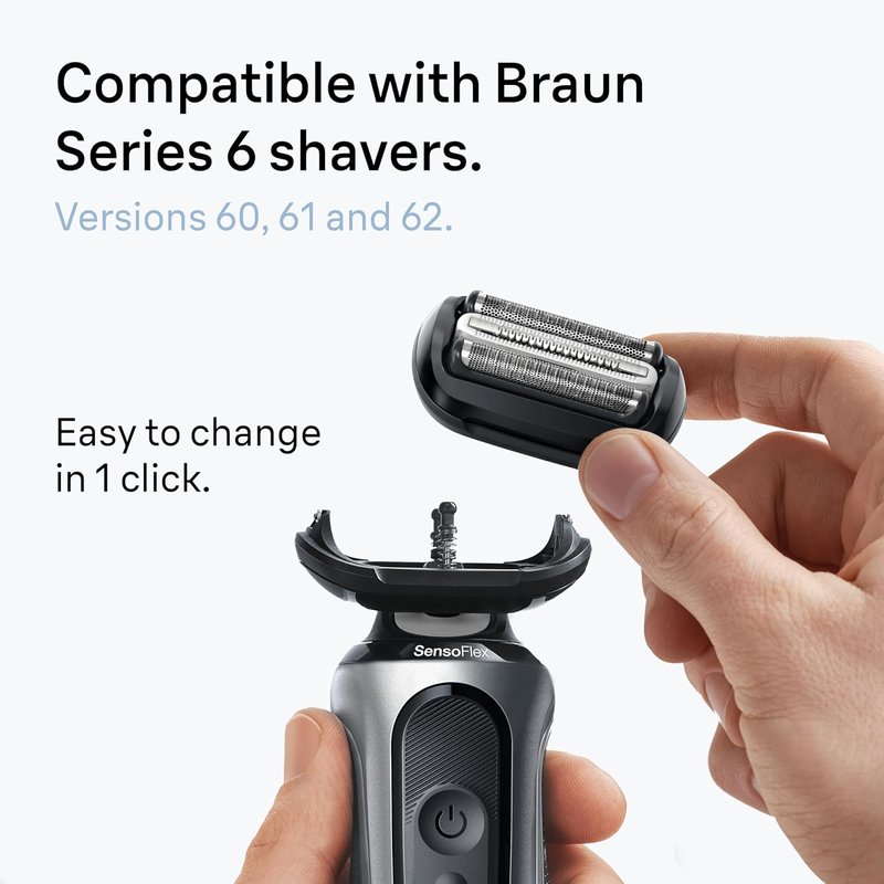 Braun Series 6 Electric Shaver Replacement Head - Sensitive Skinguard, Easy Attachment, Compatible with 64B | Black