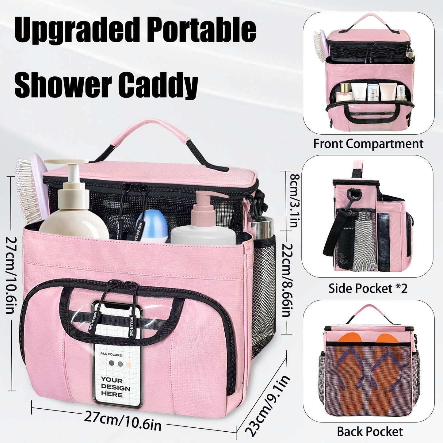 Large Toiletry Bag for Women Men, Bathroom Bag, Water Resistant Portable Shower Caddy for College Dorm, Hanging Toiletry Bags for Traveling, Gym Camping Cruise Ship Travel Essentials Shower Bag (Pink)