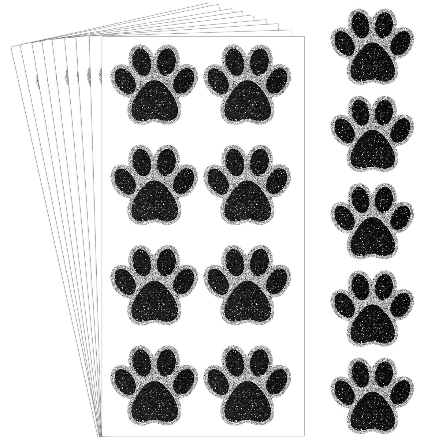 Blulu 25 Sheets 200 Pcs Glitter Paw Print Tattoos Temporary Glitter Dog Paw Print Face Tattoos Dog Stickers Removable for Cheer Patrol Women Face Body Arm House Party Supplies(Black)