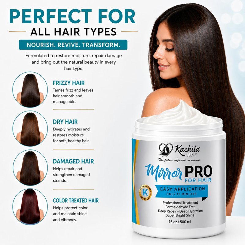 Kachita Spell MirrorPRO Hair Mask Deep Conditioner for Dry Damaged Hair, Intensive Hair Repair Treatment, Hydrating & Gloss Hair Mask, Color-Treated, Anti Frizz Hair Care, Sulfate Free, 16 oz