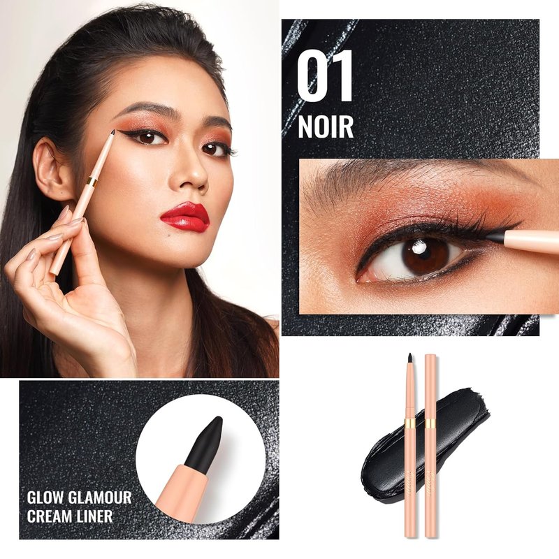 Black Eyeliner Pencil - Waterproof Smudge-Proof Retractable Eye Liner for Precision Application | Vegan & Cruelty-Free, 01 Noir