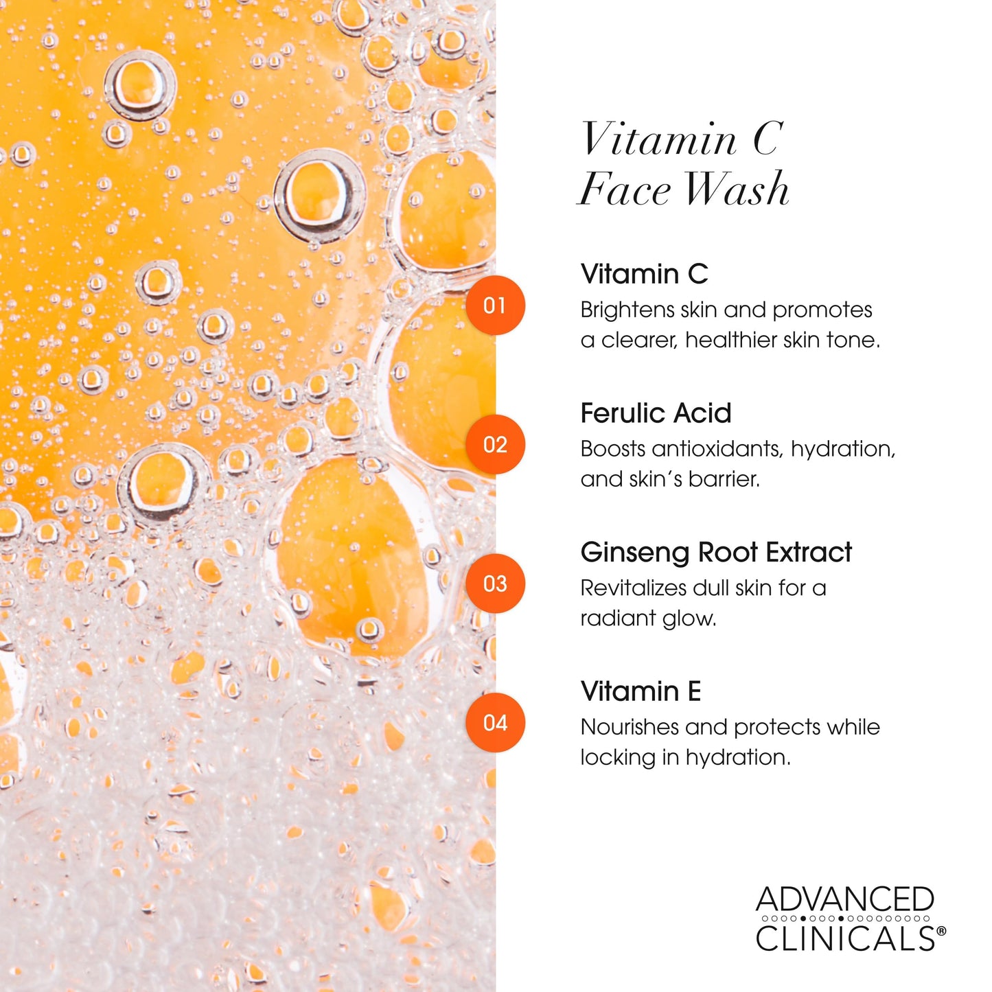 Advanced Clinicals Gentle Vitamin C Face Wash For Women & Men | Citrus Scented Gel Facial Cleanser Soap | Aloe Vera + Ferulic Acid Hydrating Foaming Wash For Cleansing Dirt & Oil, Large 11.75 Fl Oz