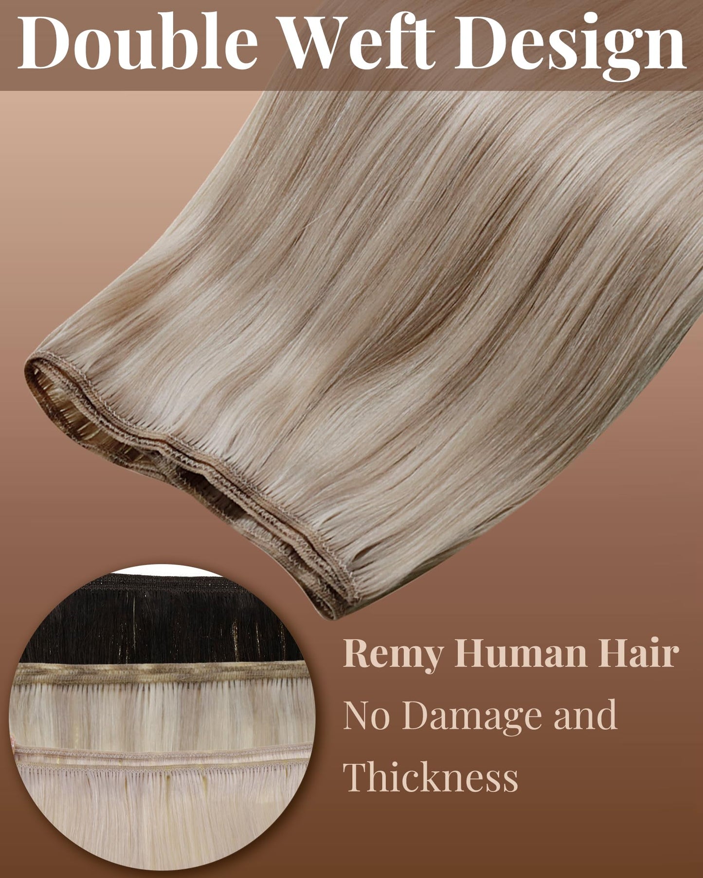 Hetto Weft Hair Extensions Human Hair Ash Blonde Highlight 14 In 80g Office