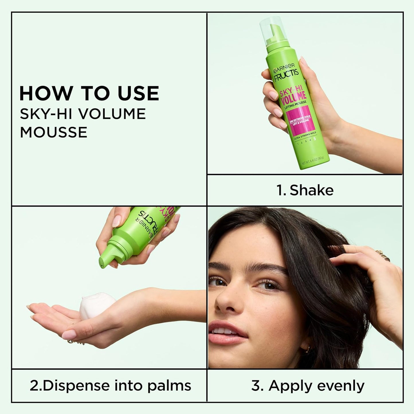 Garnier Fructis Sky-Hi Volume Mousse - Extreme Hold Hair Styling Foam | 6.4 Oz, 3 Pack
