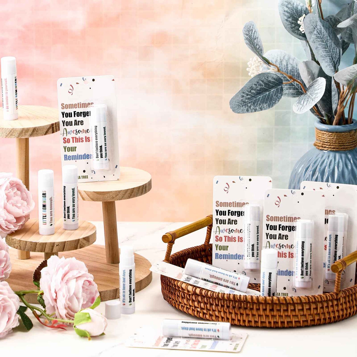 Swiffen 24 Pcs Christmas Bulk Gift for Coworkers Inspirational Appreciation Lip Balms Lemon Flavor with Funny Thank You Card Gift for Employee Staff