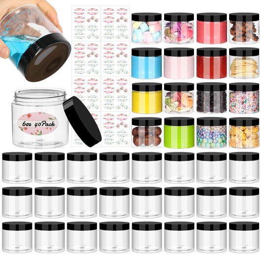 6 oz Small Size Containers 40 Pack, Empty Plastic Jars with Leakproof Lids