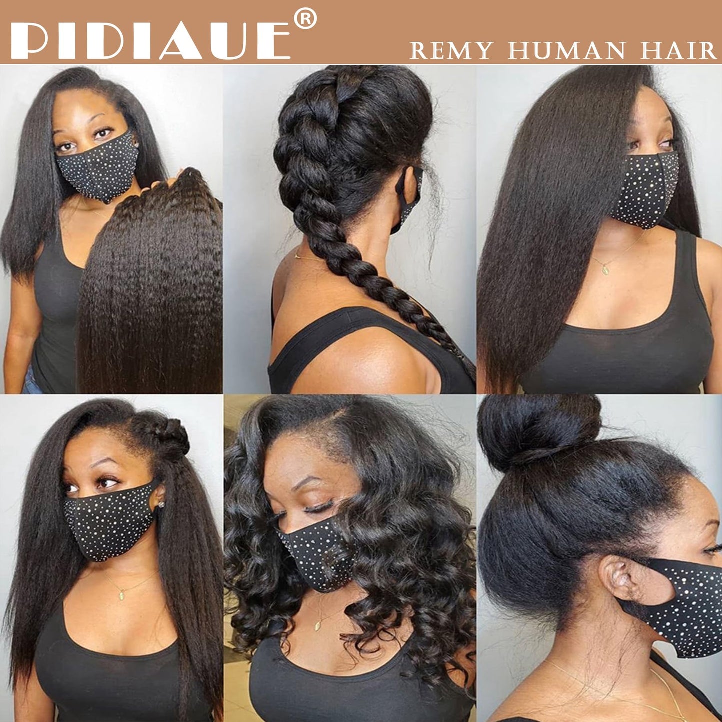 PIDIAUE Kinky Straight Bundles Single Human Hair Yaki Straight 12A Brazilian Remy Hair Weave 16 inch Real Unprocessed Virgin Hair 1 Bundles Extensions Natural Color
