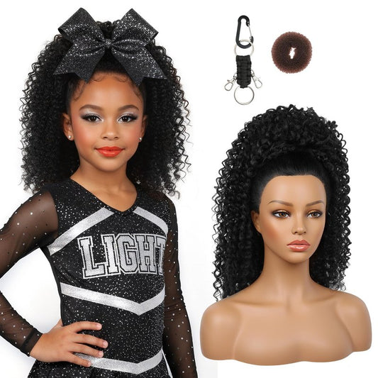 SEIKEA Cheer Ponytail Hair Piece, 100% Super Protein Fiber Curly Cheerleader Hairpiece Lightweight Fluffy Natural Soft 18" Ponytail Extension for Cheerleader Competition, Dance Mocha Melt
