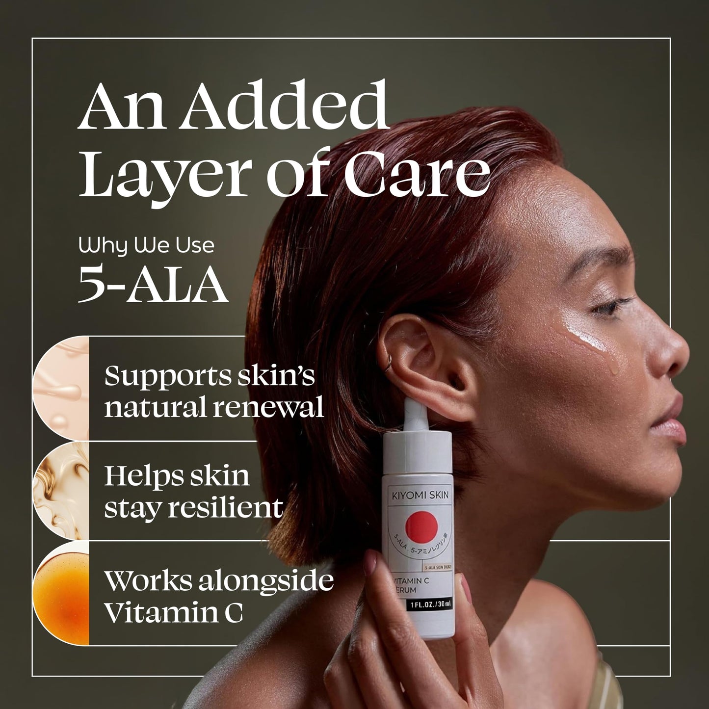 Kiyomi Skin Vitamin C Serum for Face - Stable Vitamin C Complex with 5-ALA & Hyaluronic Acid - Helps Improve the Look of Dark Spots, Uneven Tone & Dullness - Vegan & Made in Germany - 1 Fl Oz
