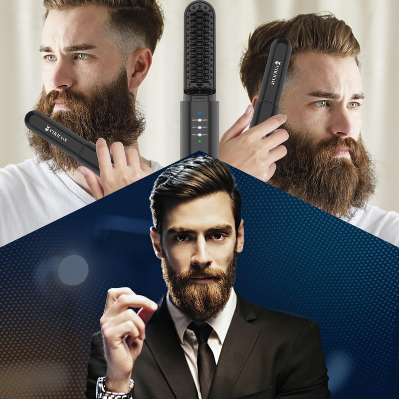 VIKICON Cordless Heated Beard Brush for Men, Electric Hot Comb,Mini Brush for Beard Grooming