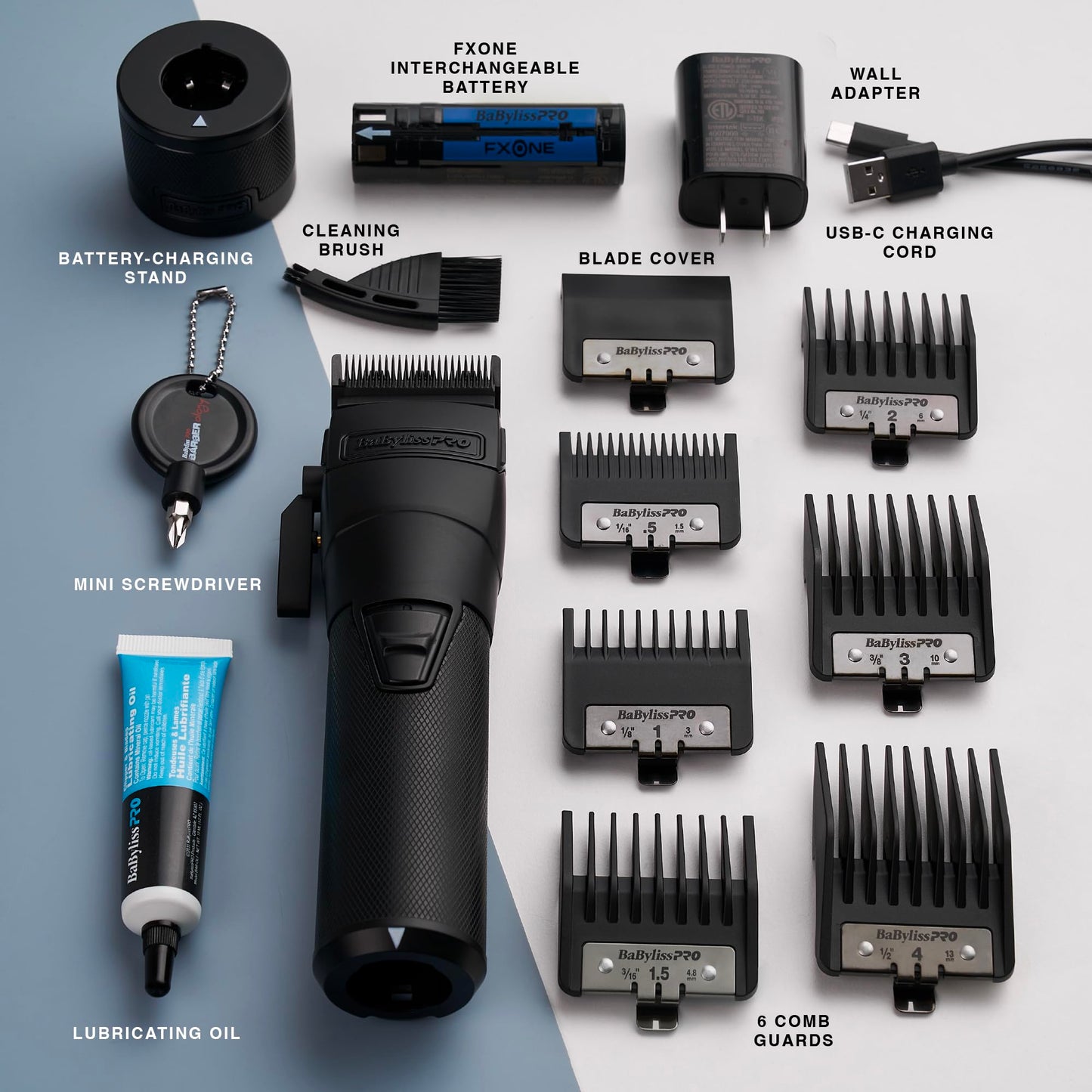 BaBylissPRO FXONE Professional Cordless Clipper in Black - Beard Trimmer for Men, Professional Stylist & Barber Clippers, USB-C Cordless Hair Clippers for Men