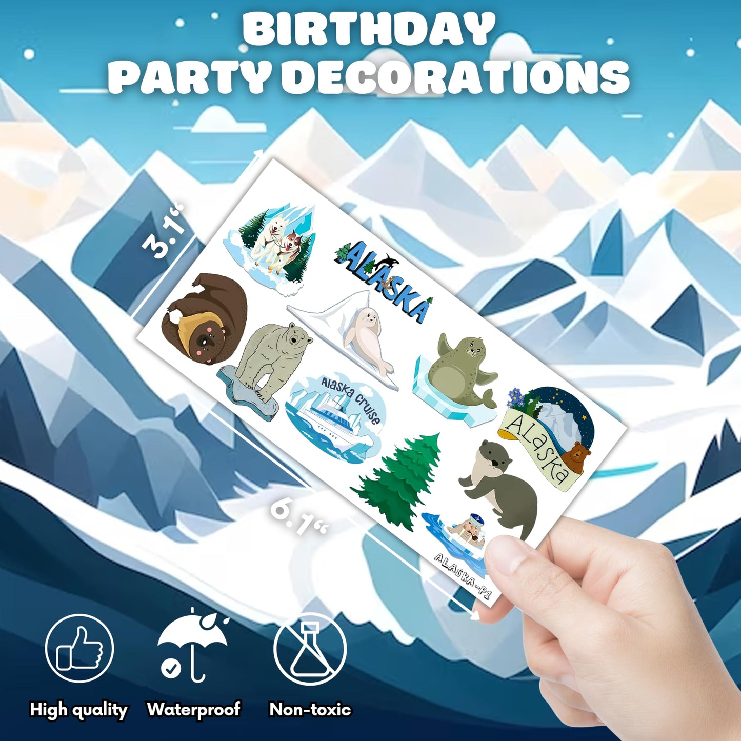 100 PCS Alaska Cruise Birthday Party Decorations Favors Temporary Tattoos Decor Adventure Await Alaska Flag Alaskan Cruise Car Ship Lion Seal Reindeer Stickers For Boy Girl Gift School Prizes Rewards