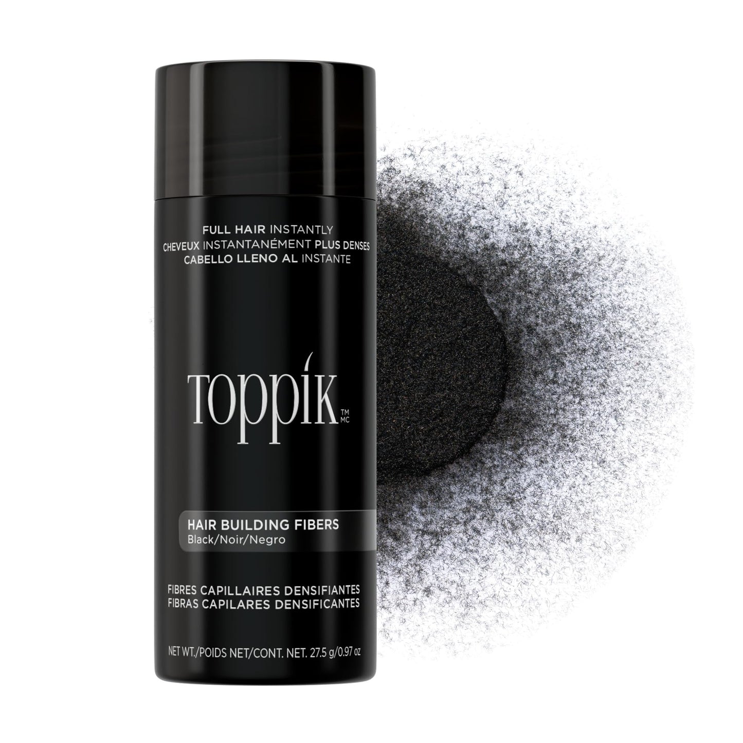Toppik Hair Building Fibers, Black, 27.5g Fill In Fine or Thinning Hair, Instantly Thicker, Fuller Looking, 9 Shades for Men & Women, Keratin Protein Formula