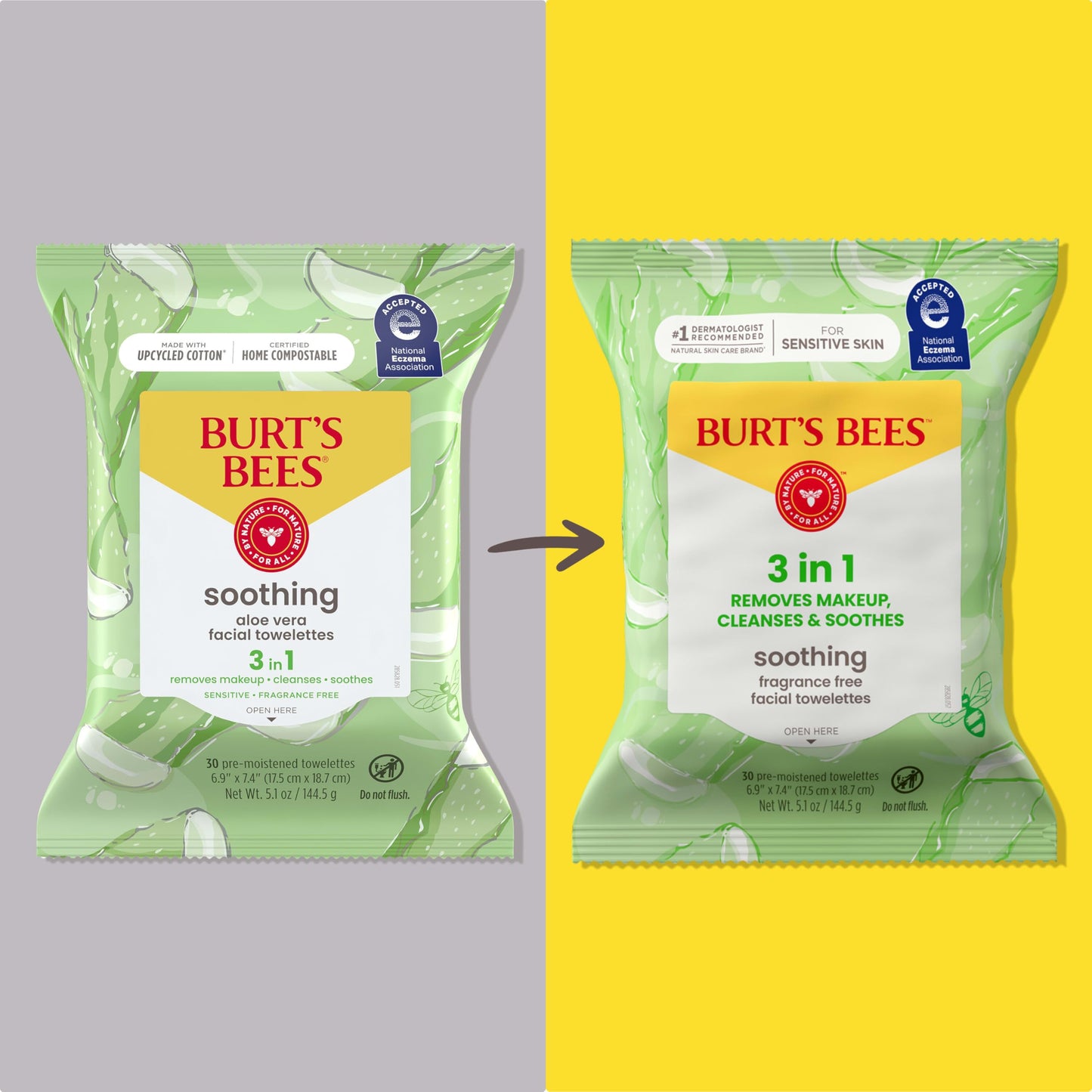Burt’s Bees Soothing, Fragrance Free Facial Towelettes for Sensitive Skin, Aloe Vera, 100% Plant Based Cloths; 99% Natural Origin; Removes Makeup, Dirt and Oil; No Rinsing; 30 Ct, Pack of 3