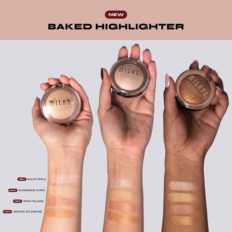 Milani Baked Highlighter - Long-Lasting Powder for Natural Radiant Glow- Buildable & Blendable Face Makeup with Lit-From-Within Finish- Vegan, Cruelty-Free & Talc-Free, Made in Italy, Rosa Italiana