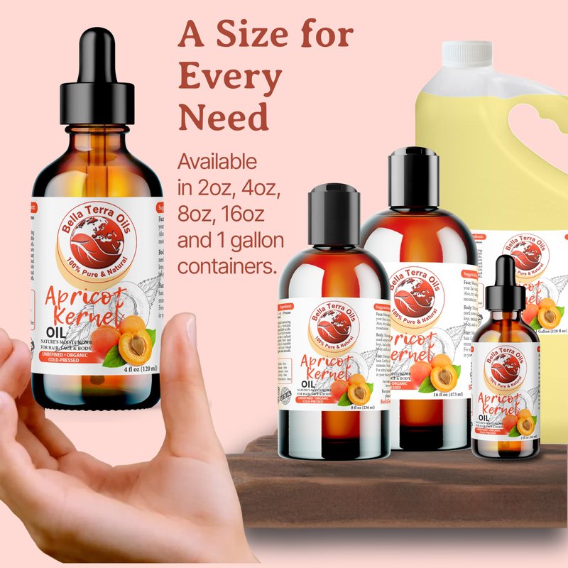 Bella Terra Oils - Natural Apricot Kernel Oil 16oz - Pure Natural Apricot Kernels Extract, Enriched with B-Vitamins & Omega Fatty Acids, Elevate Your Skin Care Regimen