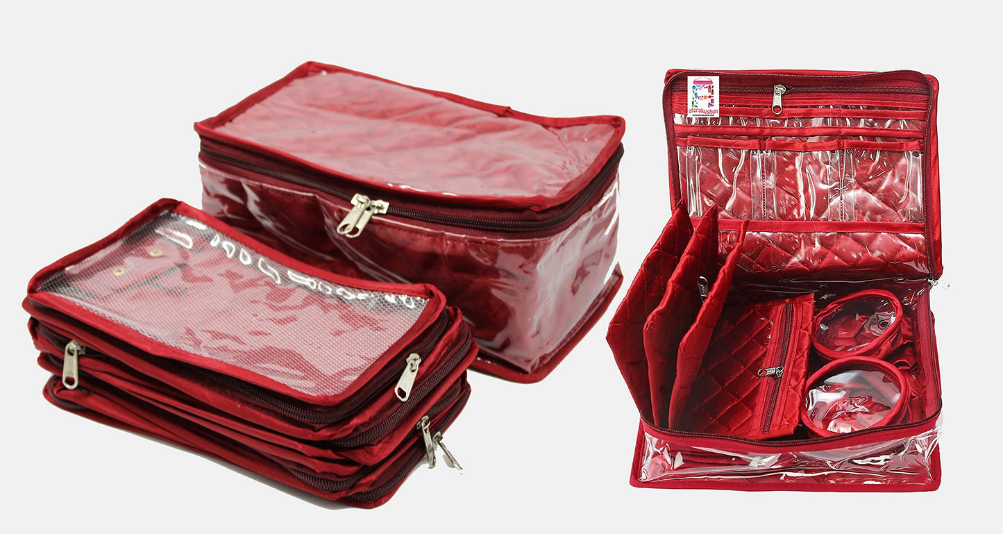 atorakushon Combo Satin Makeup Pouches Vanity Jewellery Traveling Organizer Storage Box Cosmetic carry it along anywhere easily For Women Maroon