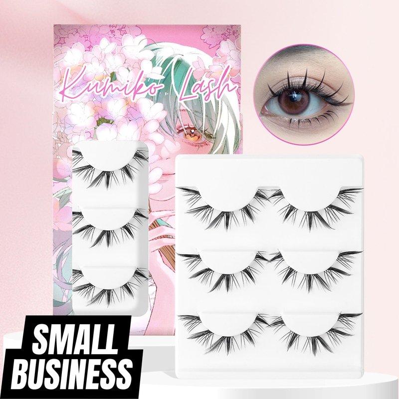 Kumiko Handmade Manga Lashes 3 Pairs Pack | Douyin False Eyelashes Manhua Anime Lashes Wispy Cat Eye | Japanese Korean Spiky Fake Eyelashes Fairy Custom Look | Ideal for Cosplay & Kawaii (Fairy Style)