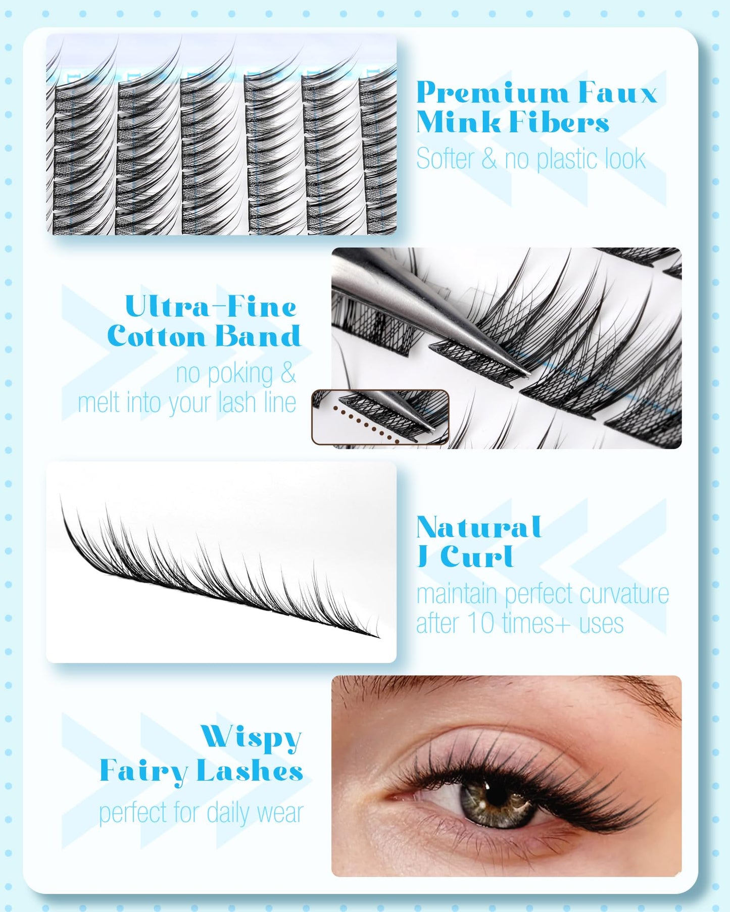 Fox Eye Lash Clusters J-Curly Individuals Eyelash Extension Wet Look Fairy Lash Spikes Cat Eye Lash Extensions Pre-Mapped Natural Eyelash Clusters 144 Pcs 10-15MM Wispy Cluster Lashs