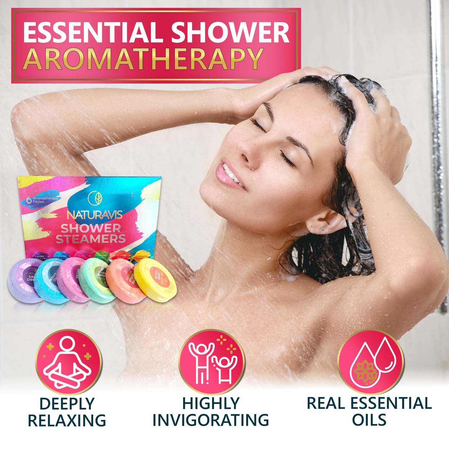 NATURAVIS Shower Steamers Aromatherapy Gift Set and Keratin Shampoo and Conditioner Set with Hyaluronic Acid
