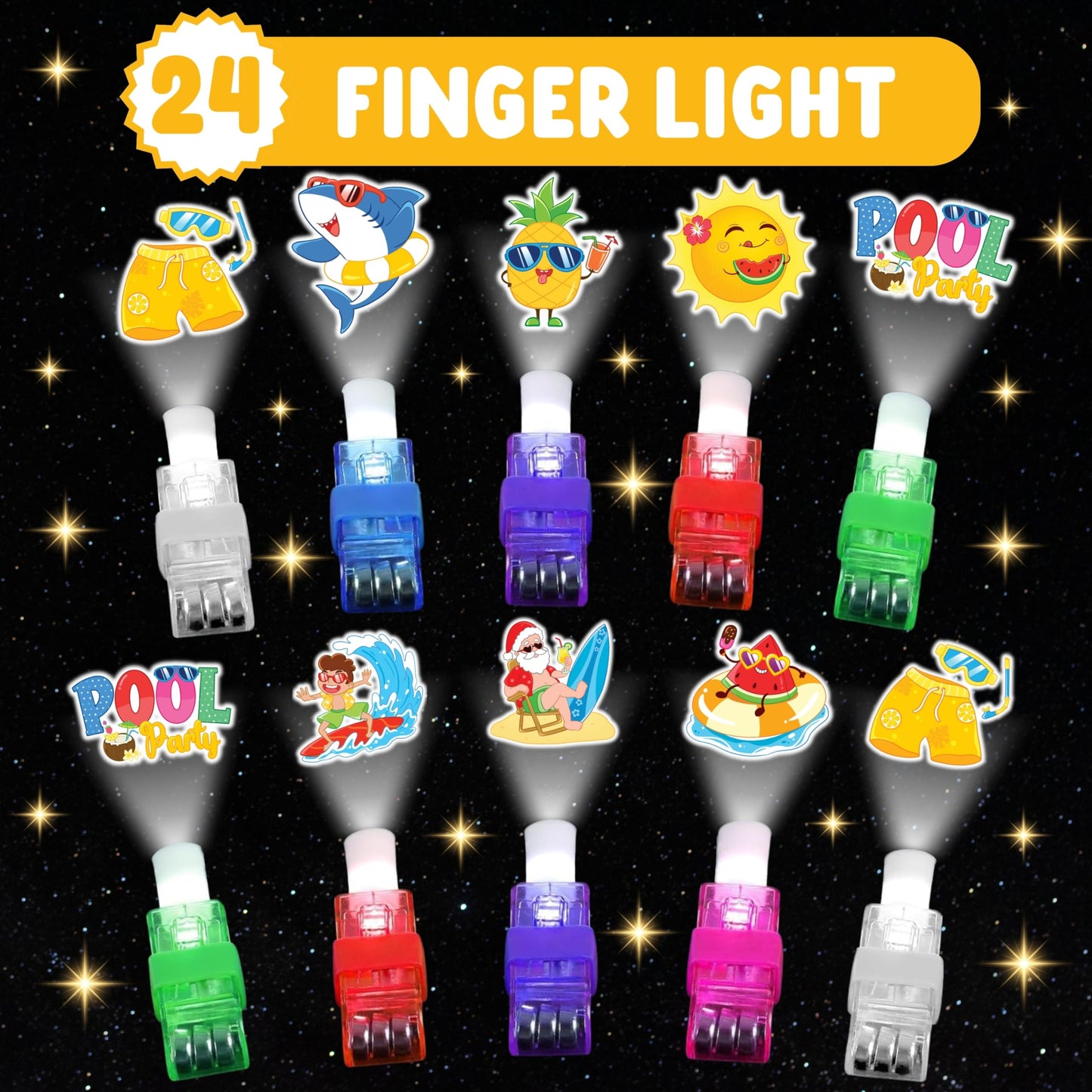 72 PCS Summer Glow in The Dark Party Favors for Kids – 48 Luminous Tattoos & 24 LED Finger Lights, Birthday Goodie Bag Fillers, Pinata Stuffers, Neon Party Supplies for Boys & Girls