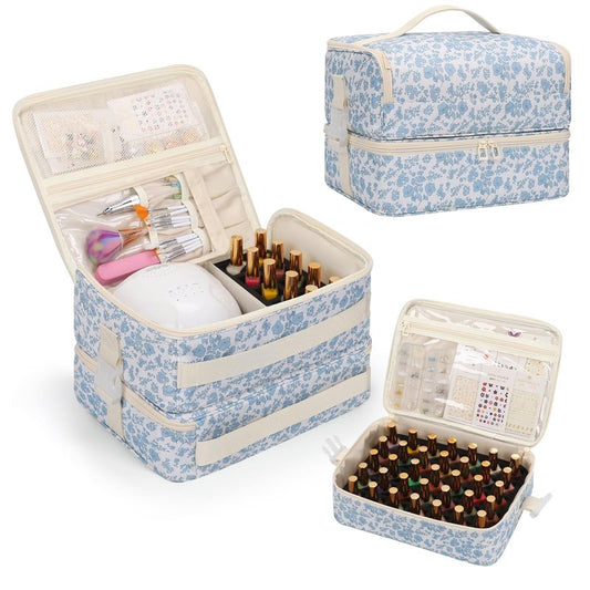 OCHEAL Nail Polish Organizer, Holds Nail Lamp and 45+ Bottles,3 Usage Modes Detachable Nail Storage Bag Travel Nail Tech Case Holds Nail Kit Stuff Manicure Tools -Floral