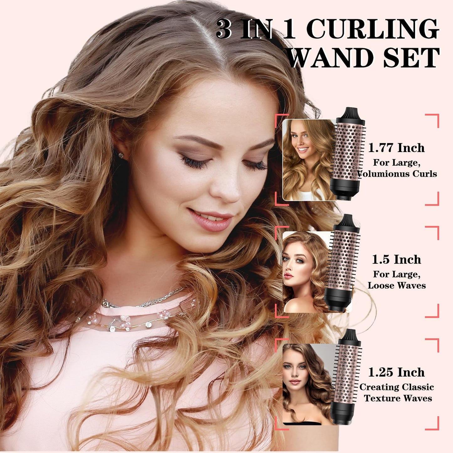 Thermal Brush 3 in 1 Set Ionic Heated Round Curling Create Volume & Smoother Hair Style for Fully Dried Hair Ceramic Fast Heating Curling Iron Brush with Temperature (Black)