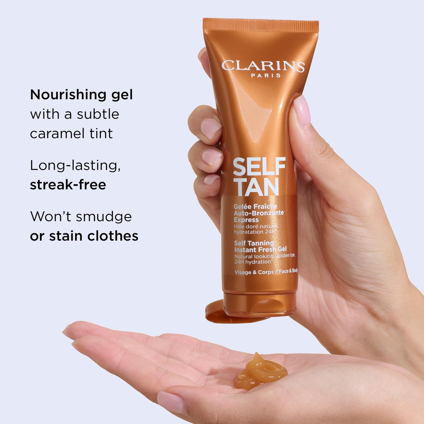 Clarins NEW Self-Tanning Gel | Quick Drying Self Tanner for Face and Body | Buildable, Streak-Free, Long-Lasting, Natural, Sun-Kissed Glow | 24H Hydration*| Contains Aloe Vera & Glycerin | 4.5 Ounces