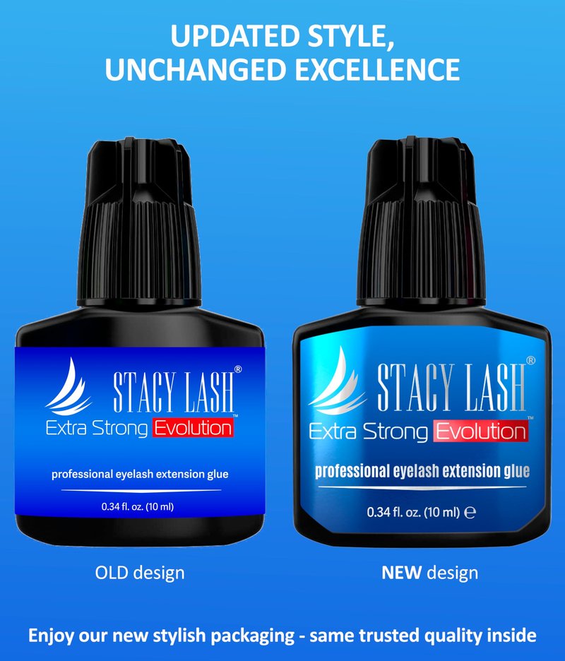STACY LASH Extra Strong Evolution Eyelash Extension Glue (0.34 fl.oz/10 ml)/1-2 Sec Dry/Retention – 8 Weeks/Black Adhesive/Lash Tech Supplies