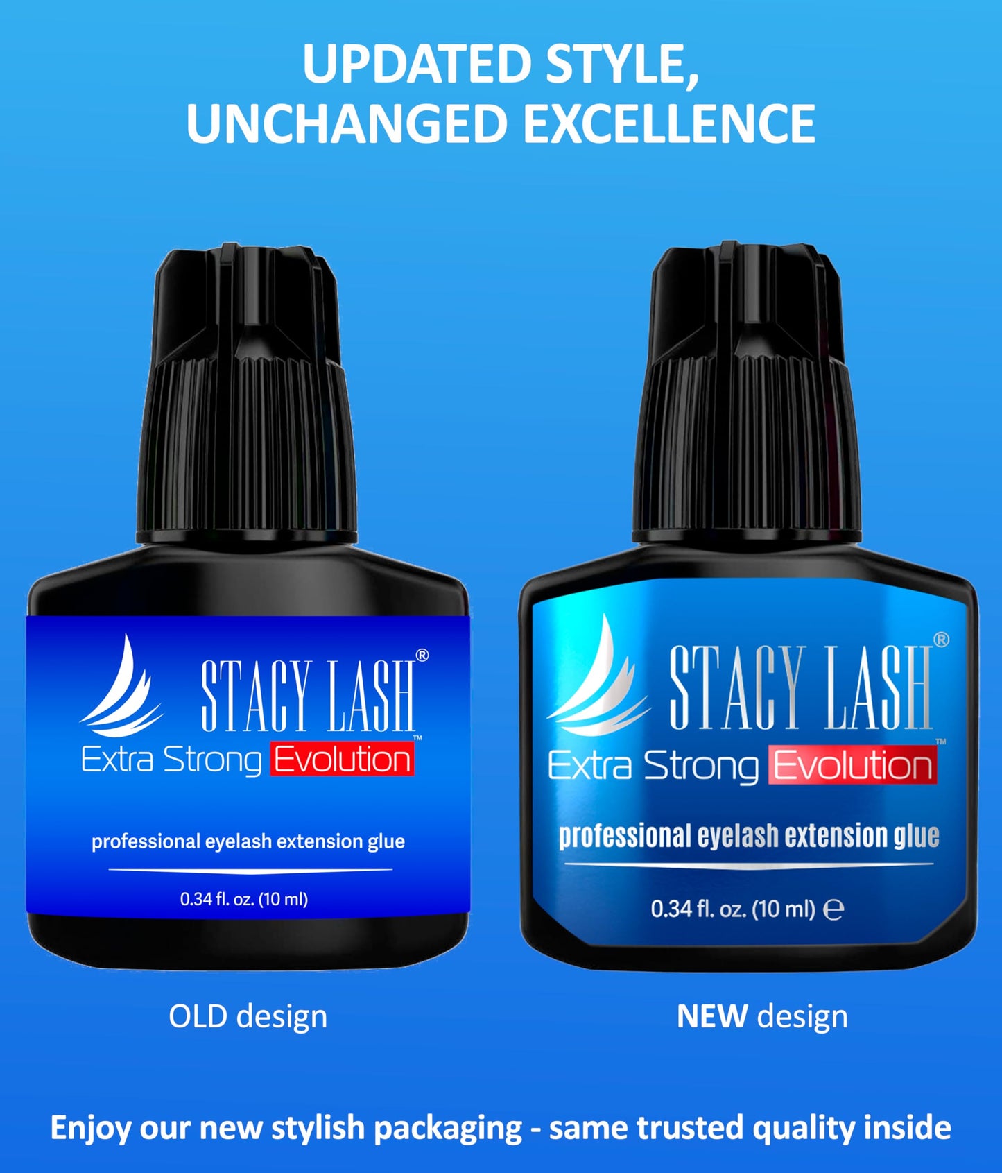 STACY LASH Extra Strong Evolution Eyelash Extension Glue (0.34 fl.oz/10 ml)/1-2 Sec Dry/Retention – 8 Weeks/Black Adhesive/Lash Tech Supplies