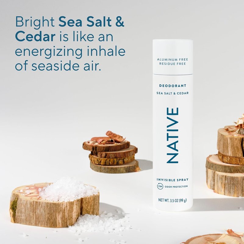 Native Deodorant & Body Spray - Sea Salt & Cedar | 72-Hour Odor Protection, Aluminum-Free, 3.5 oz