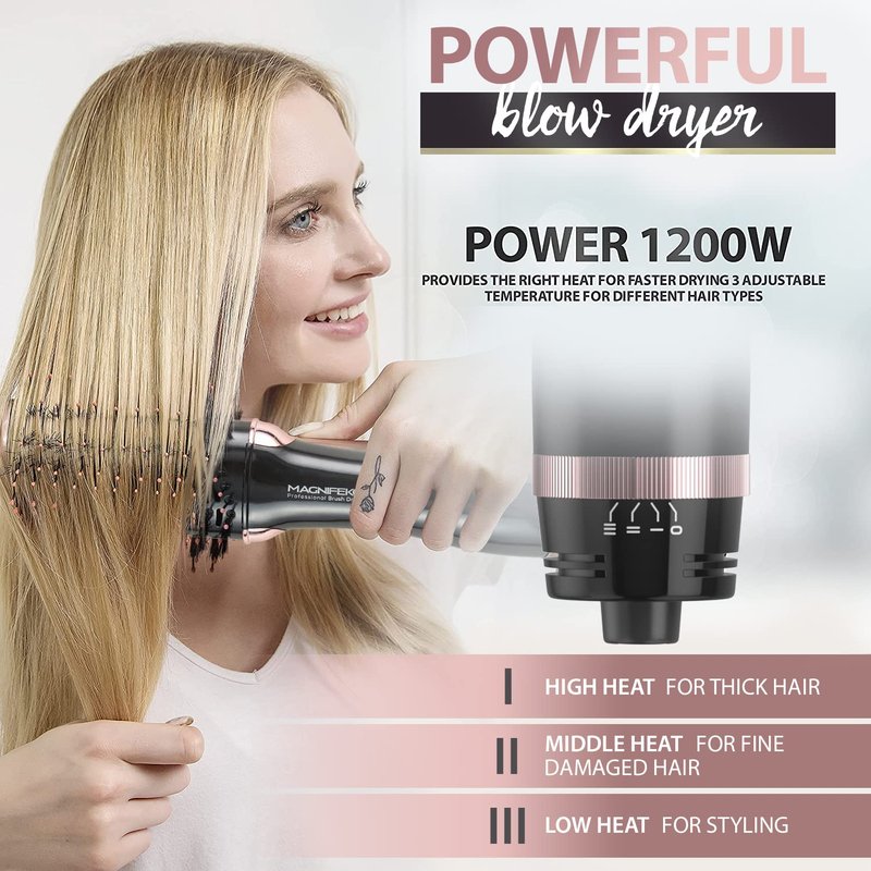 Magnifeko Round Hair Dryer Brush - Hot Air Blow Dryer Brush for Women for Hair Drying, Styling and Volumizing -(Black)