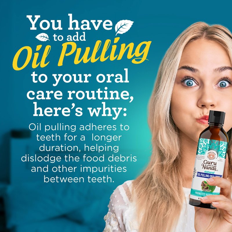 GuruNanda CocoMint Oil Pulling Mouthwash for Complete Oral Hygiene, 7 Essential Oils & Vitamins for Happy Teeth & Gums & Fresh Breath, with 2 Toothbrushes & 2 Tongue Scrapers, Alcohol-Free, 3X8 oz
