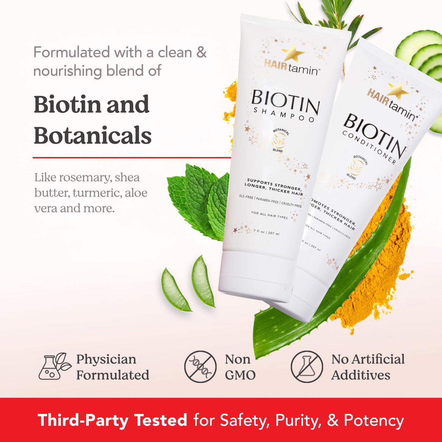 HAIRtamin Shampoo and Conditioner Set - Paraben & Sulfate Free, Volumizing & Moisturizing, Natural Biotin Shampoos and Conditioners, Gentle Moisturizer on Curly & Color Treated Hair