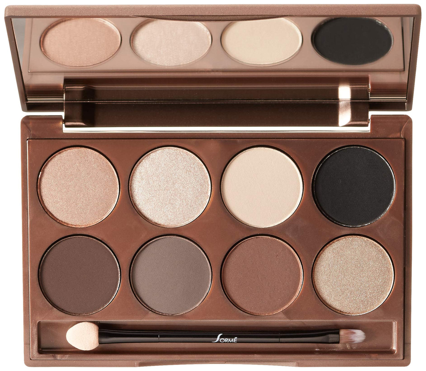 Sorme Cosmetics Accented Hues Eyeshadow Palette in Warm (0.64oz) | 8 Pans of Metallic, Shimmer, and Matte Eyeshadows | With Dual-Ended Makeup Brush Applicator | Blendable and Crease-proof Eye Makeup