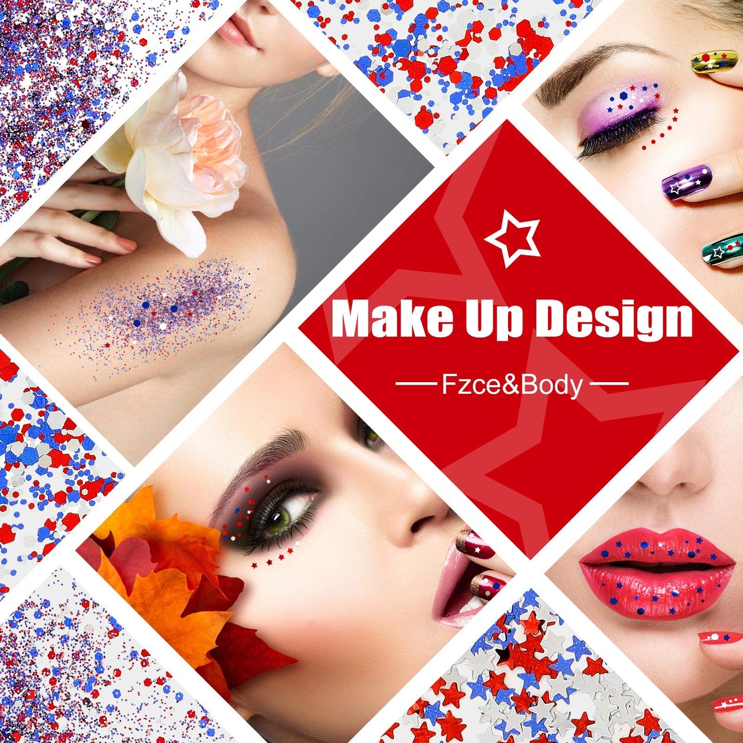 12 Boxes 4th of July Nail Glitter Independence Day 250th Anniversary Patriotic Nail Art Star Sequins Holographic Red Blue Silver Mixed Sparkly Sequins for Women Girls Decoration