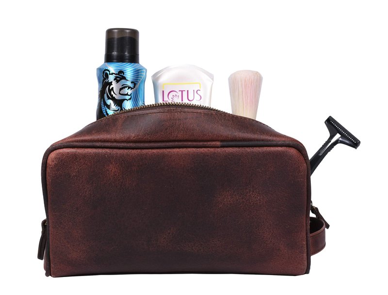Aaron Leather Goods Leather Toiletry Bag for Men and Women Brown 10.5 Inch (Walnut)